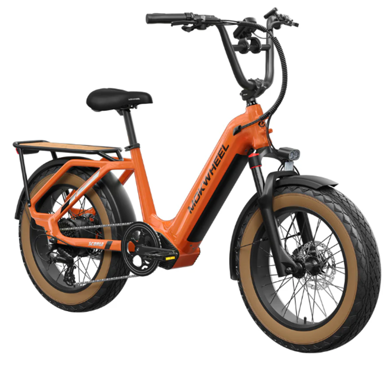 MOKWHEEL SCORIA STEP THROUGH FAT TIRE E-BIKE IN ORANGE