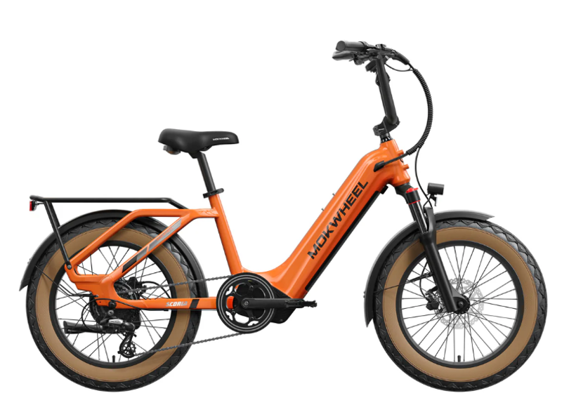 MOKWHEEL SCORIA STEP THROUGH FAT TIRE E-BIKE IN ORANGE-1