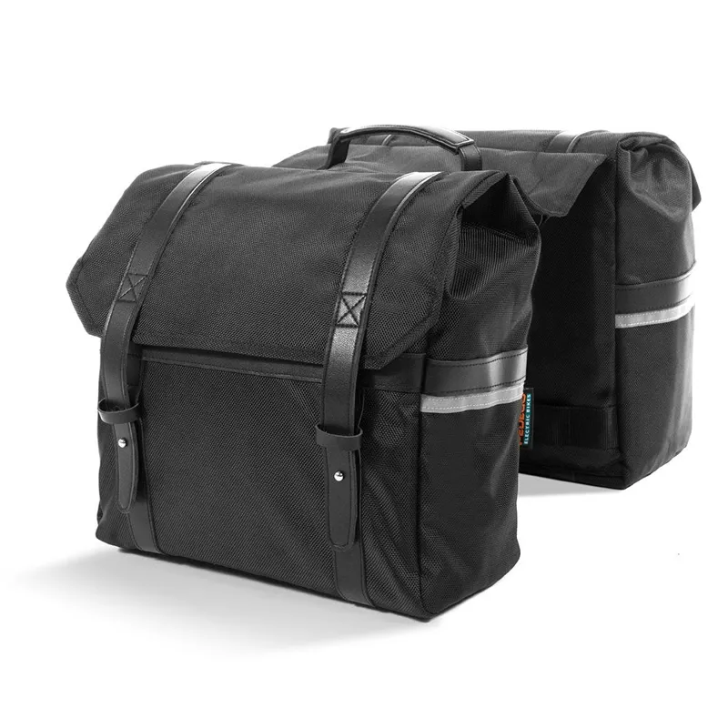 Pedego Premium Pannier Bag with Waterproof Rain Fly in Black with Black Leather
